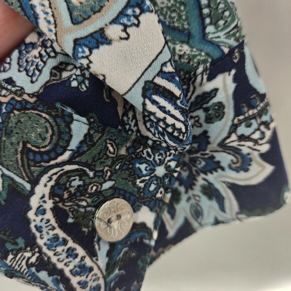 Roz and Ali Blue Green Paisley Button Down Long Sleeved Blouse 1x - Picture 8 of 13